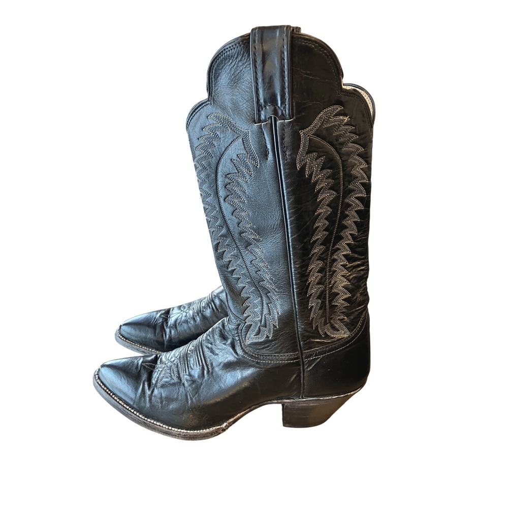 Justin Boots‎ Cowboy Boot Black Leather Feather Embroidery style J6993 Size 8.5